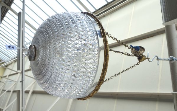 A cut crystal and ormolu mounted ceiling light of domed form, late 20th century, with hobnail cut decoration to the shade, 35cm diameter, and another