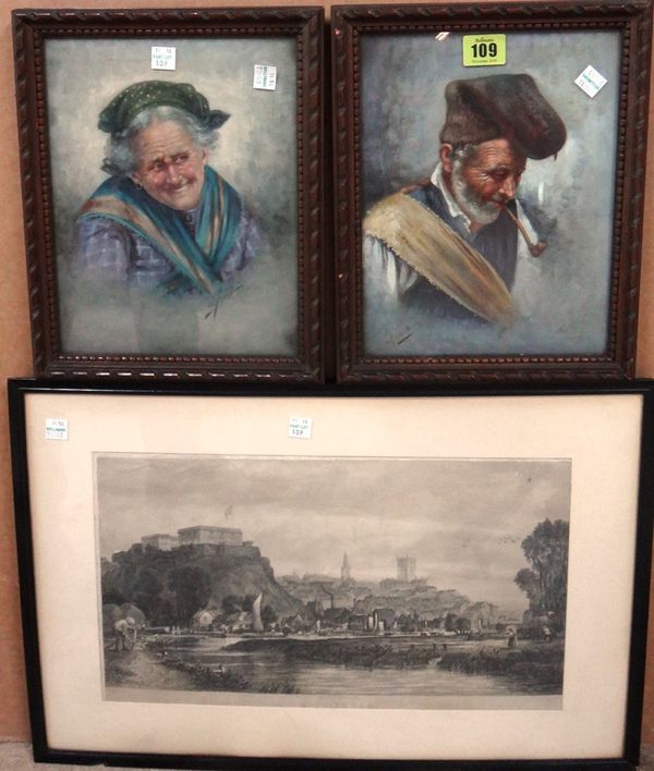 ** Marantonio (early 20th century), Italian Peasant Studies, a pair, both signed, together with a further engraving of Nottingham Castle.(3) H1