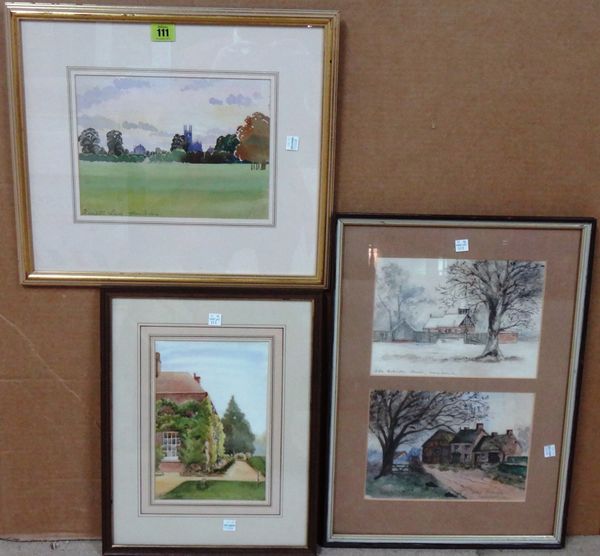 A group of four watercolours, including views of Hampton Lucy, Warwickshire; and Little Packington, Warwickshire, framed as three.(3) Property from th