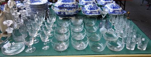 A quantity of assorted 20th century glasswares, including; four decanters and stoppers, a part suite of Brierly glass wares, fifteen finger bowls and