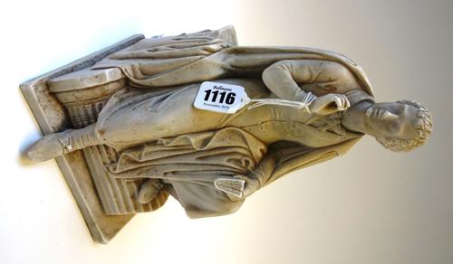 A Copenhagen biscuit porcelain figure of Lord Byron, circa 1840, modelled by B. Thorvaldsen, on a square plinth, with painted and incised marks, 26cm