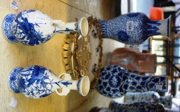 A quantity of ceramics, comprising; four Oriental blue and white porcelain vases, 26cm high, a pair of 18th century Chinese famille rose plates decora