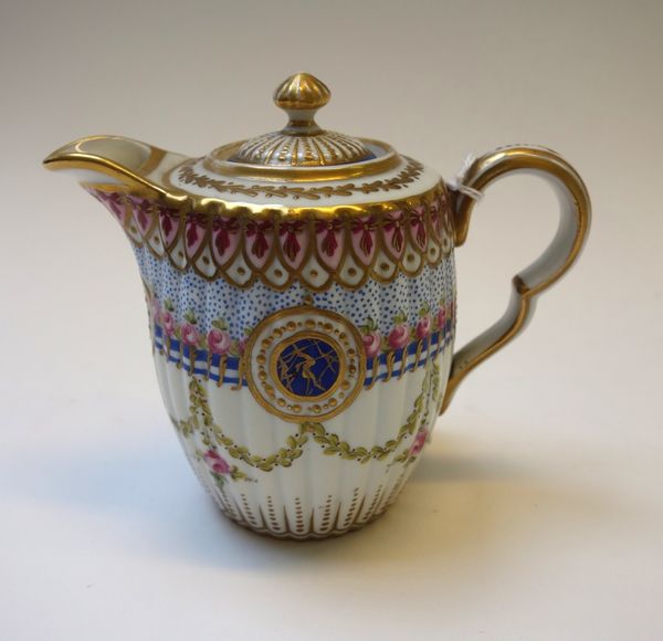 A Continental porcelain jug and cover, possibly Limoges, circa 1900, 11cm high
