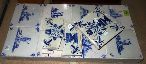 A group of Dutch Delft tiles, eight mounted and five loose. (a.f)  S2M