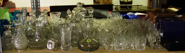 A large quantity of assorted cut and molded glass including decanters drinking glasses, bowls and sundry.   S4M