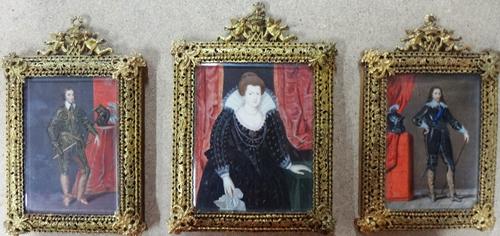 French School (19th century), Portrait of a lady in early 17th century dress; Portrait of a young man in damascened armour; Portrait of a gentleman in