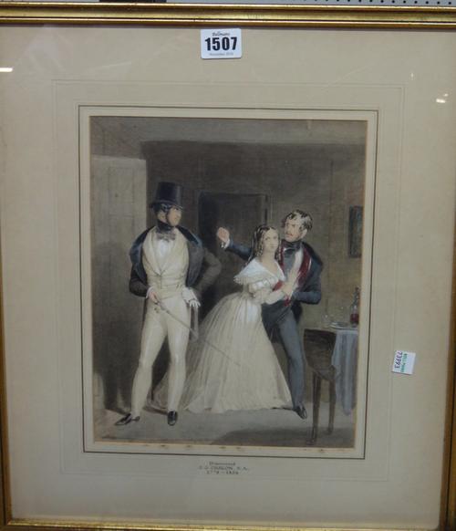 John James Chalon (1778-1854), 'Discovered', watercolour heightened with white, 27cm x 21cm.