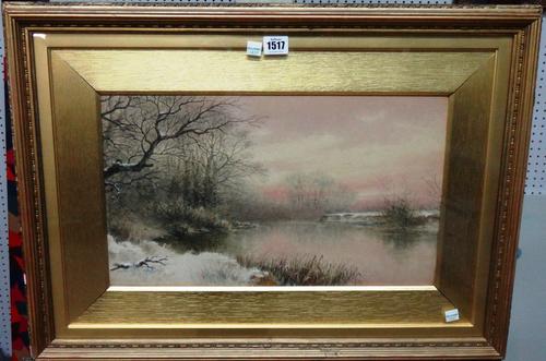William Wells Quatremaine (fl.1890-1908), Winter lake scene, watercolour, signed and dated 1892, 26cm x 45cm.