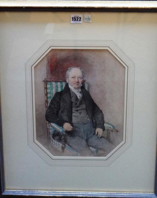 Octavius Oakley (1800-1867); Portrait of a gentleman seated in armchair, watercolour, signed and dated 1837, 31.5cm x 25cm.
