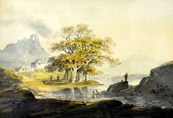 William Payne (1760-1830), River landscape, with ruins beyond, watercolour, 19cm x 27cm. Illustrated.