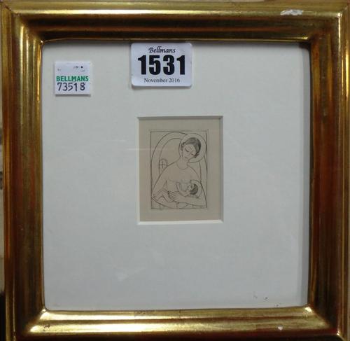 Eric Gill (1882-1940), Madonna and child, 1924, wood engraving, 4cm x 3cm.