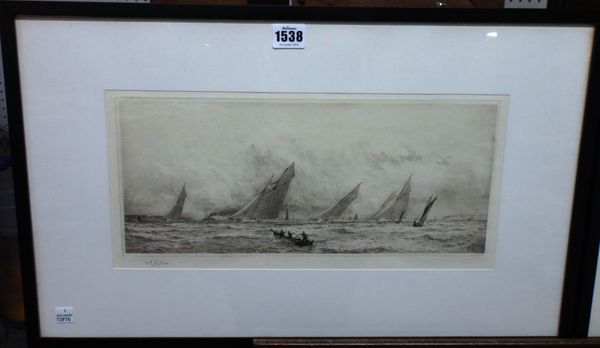 William Lionel Wyllie (1851-1931), Yachts sailing, etching, signed in pencil,16cm x 37.5cm.