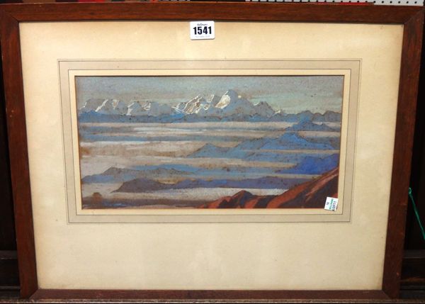 Theodore Howard Somervell (1890-1975), The Himalayas, watercolour and gouache, signed and dated 1943, 18cm x 35cm. DDS