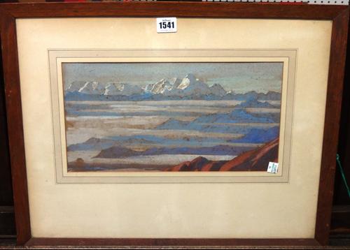 Theodore Howard Somervell (1890-1975), The Himalayas, watercolour and gouache, signed and dated 1943, 18cm x 35cm. DDS