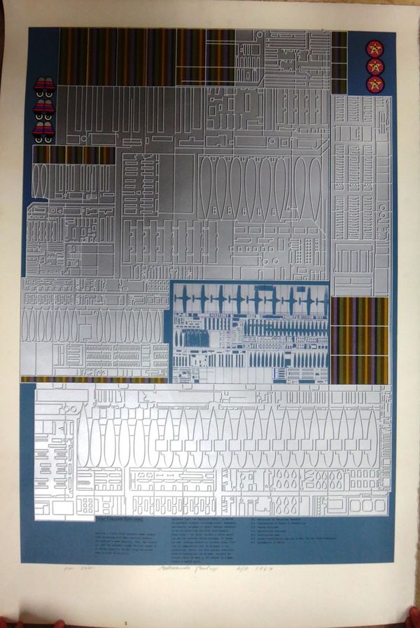 Eduardo Paolozzi (1924-2005), War Games, colour lithograph, signed, inscribed AP and dated 1967, unframed, 102cm x 68cm.; together with a book on Paol