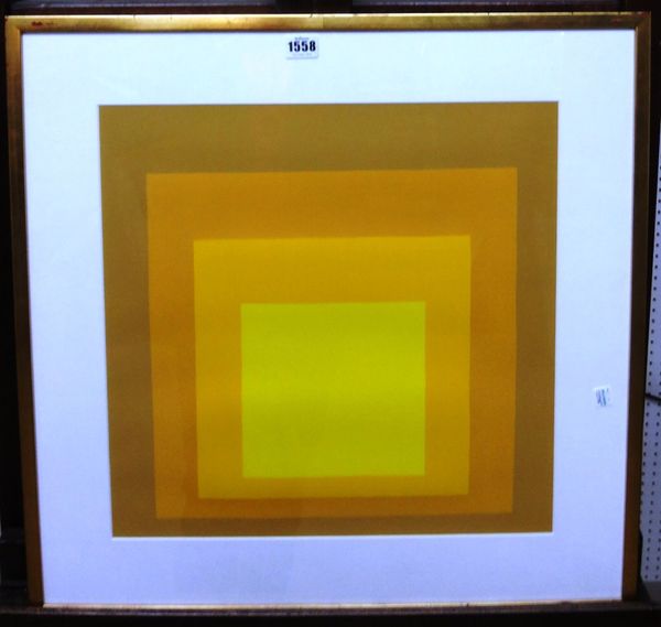 After Josef Albers, Departing in Yellow, 1964, colour lithograph, 43cm x 43cm.