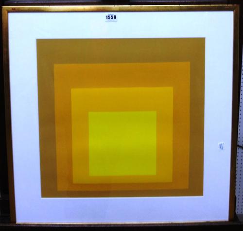 After Josef Albers, Departing in Yellow, 1964, colour lithograph, 43cm x 43cm.