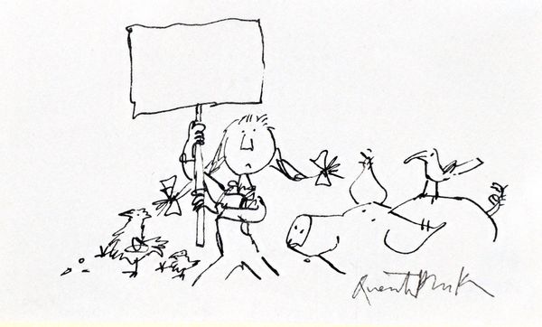 Quentin Blake (b.1932), The Kiss, pen and ink, signed, 8.5cm x 14cm.Provenance: With Chris Beetles Ltd DDS  Illustrated.