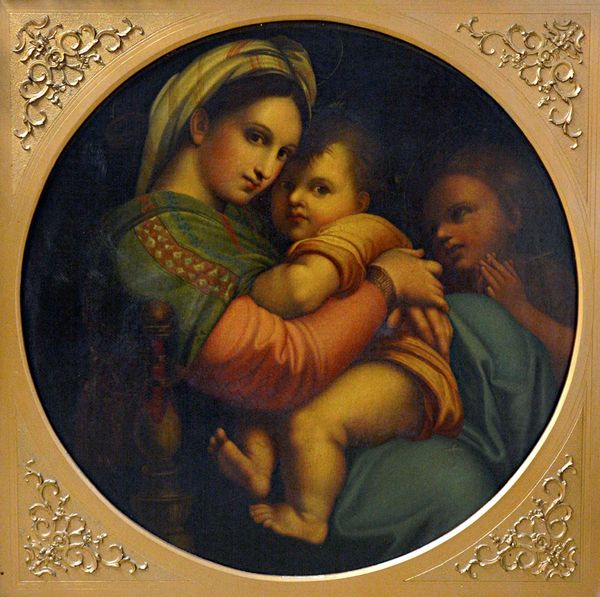 After Raphael Sanzio, The Madonna Della Sedia, oil on board, circular, 71cm diam. Illustrated.