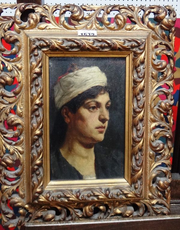 Carlo Stragliati (1868-1925), Head study of a peasant girl, oil on panel, signed, 21.5cm x 13cm.