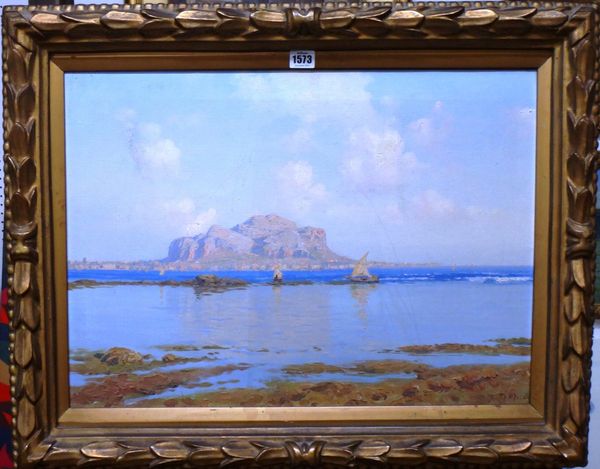 M. Micali (20th century), Mount Pellegrino, in the Bay of Pallermo, oil on canvas, signed, 43cm x 59.5cm.