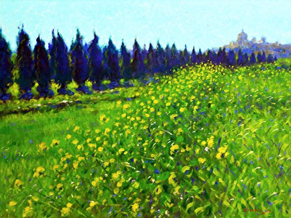 John Mackie (b.1953), Flowers in the field, Mdina, Malta, oil on canvas, signed and dated '99, 75cm x 100cm. DDS Illustrated.