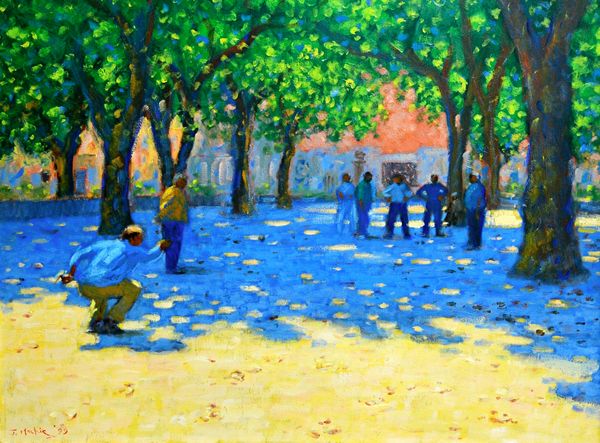 John Mackie (b.1953), Playing pétanque, Collioure, oil on canvas, signed and dated '99, 75cm x 100cm. DDS Illustrated.