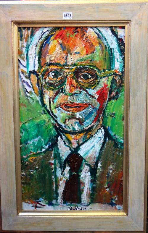 John Bratby (1928-1992), Portrait of John O'Sullivan, oil on canvas, signed, 69cm x 38cm. DDS