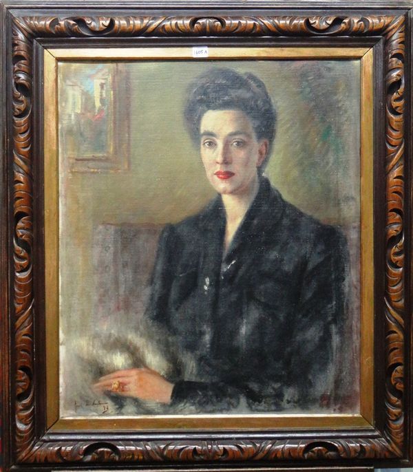 Gueri de Sautorio (20th century), Portrait of a lady, oil on canvas, signed and dated '48, 74.5cm x 63cm.