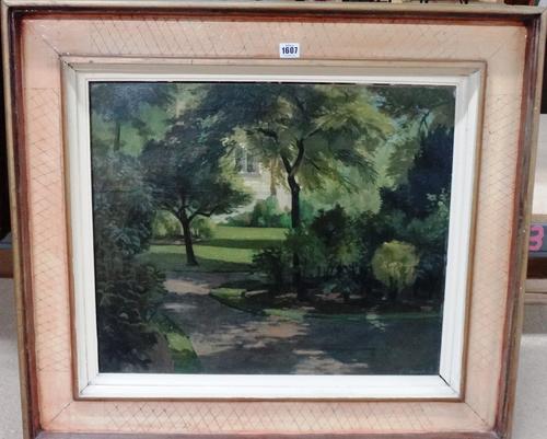 Christopher Ironside (1913-1992), Garden scene, oil on canvas, signed and dated '55, 50cm x 60cm.
