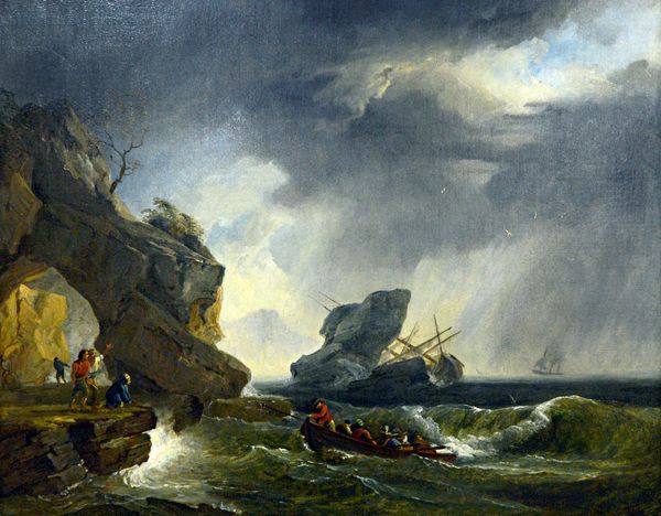 After Claude Joseph Vernet, A shipwreck on a rocky coastline, oil on canvas, 57cm x 71cm. Illustrated.