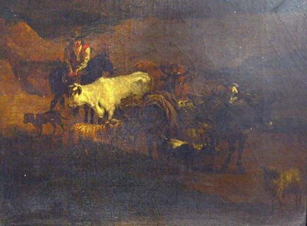 Circle of Abraham Jansz Begeyn, Cattle and drover in a landscape, oil on canvas, 28cm x 37cm. Illustrated.