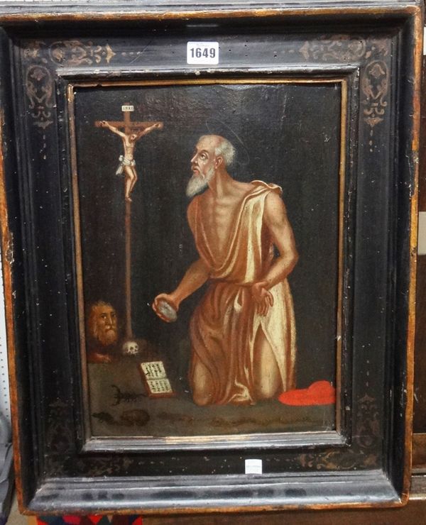 Italian School (17th century), St Jerome penitent, oil on panel, 38cm x 27cm. Property from the estates of the late Adrian Stanford and Norman St John