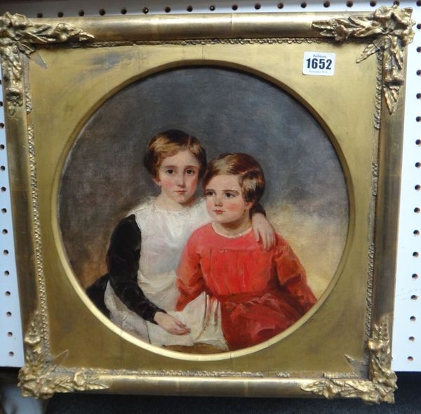 English School, 19th century, Portrait of two children, oil on canvas, circular, 31cm diameter. Property from the estates of the late Adrian Stanford