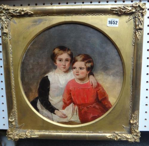 English School, 19th century, Portrait of two children, oil on canvas, circular, 31cm diameter. Property from the estates of the late Adrian Stanford