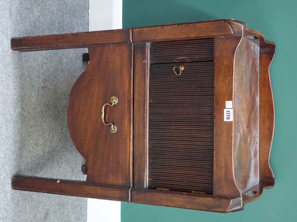 A George III mahogany tray top night stand, with tambour panel over pull out drawer, on square supports, 48cm wide.