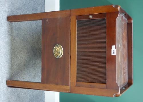 A George III mahogany tray top night stand, with tambour panel over pull out drawer, on square supports, 48cm wide.