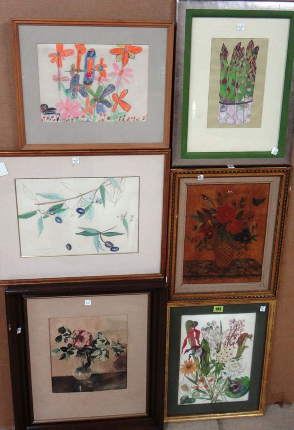 A group of assorted watercolours, prints and drawings of still life subjects.(qty)  D1
