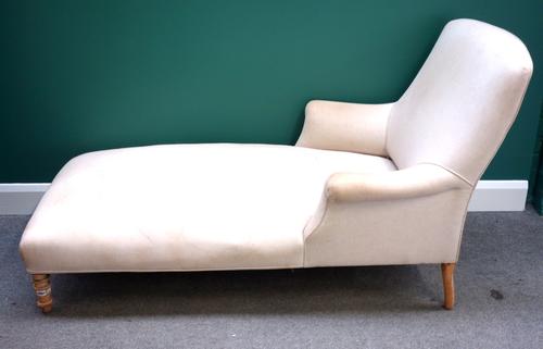 An early 20th century French tub back chaise longue, on bleached beech turned supports, 175cm long.