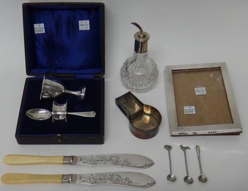 Silver and silver mounted wares, comprising; a composite three piece christening set, the egg cup and the spoon, Chester 1926, the napkin ring, Cheste