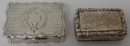 A Victorian silver shaped rectangular vinaigrette, with a scroll pierced and engraved grille, the exterior engine turned, by George Unite, Birmingham