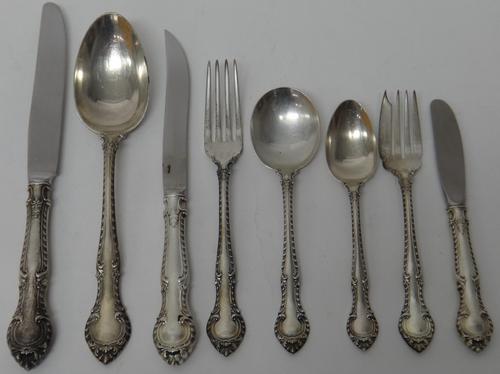 An American Gorham Sterling part table service, in the 'English Gadroon' pattern, comprising; four tablespoons, six table forks, eighteen teaspoons, t