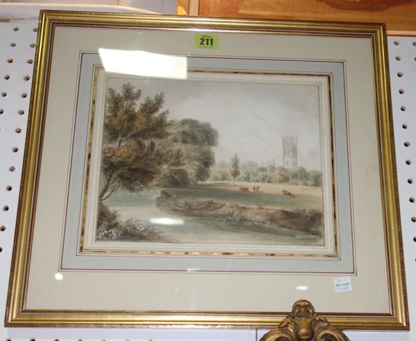 John Chessell Buckler (19th century), Oxford from Christchurch walks, watercolour, signed, 21cm x 26cm.; together with a further watercolour of a brid