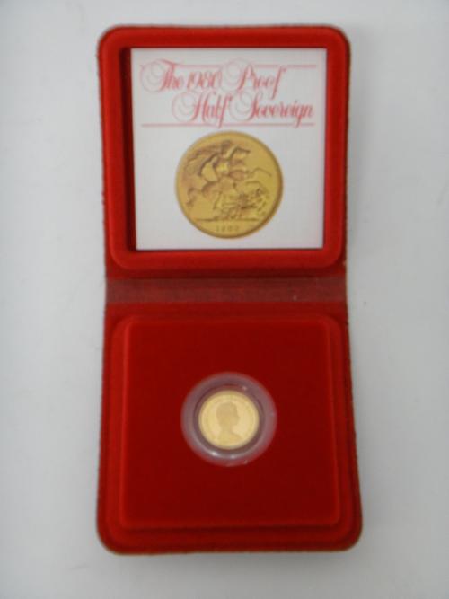 An Elizabeth II proof half sovereign 1980, with a Royal mint case.