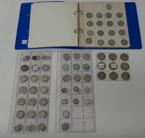 A collection of mostly British coins, including; nine Edward VII florins, various shillings and sixpences and a quantity of further shillings displaye