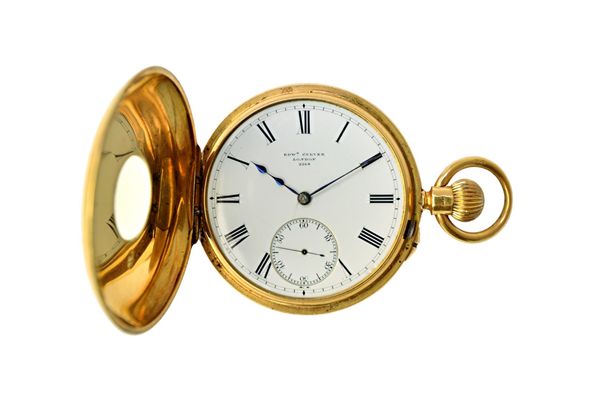 A gentleman's 18ct gold cased, keyless wind, half hunting cased pocket watch, the gilt three quarter plate movement detailed Edwd Culver, Clerkenwell