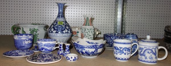 A quantity of 20th century assorted ceramics including Masons jardiniere blue and white vases and sundry. S1T