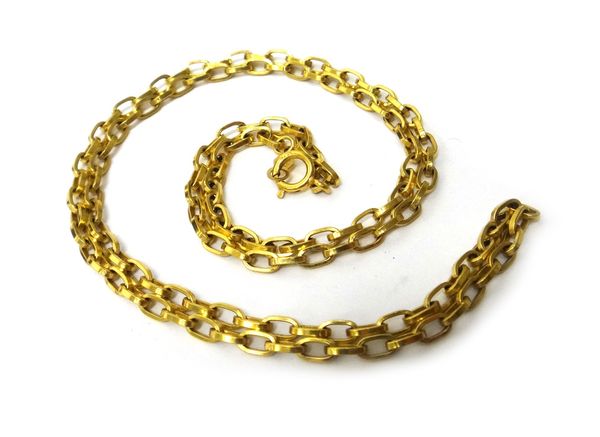 A gold oval link neckchain, detailed 14 K, on a boltring clasp, weight 6.5 gms.