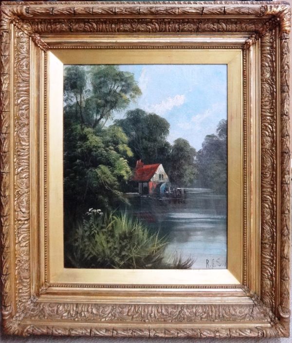 R. C. Smith (c.1900), River scene, oil on canvas, indistinctly signed, 42.5cm x 34cm. L1