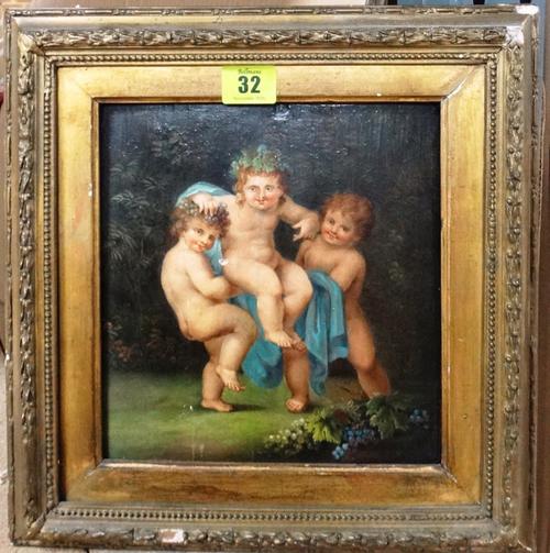 Continental School (19th century), Putti, oil on panel, 21.5cm x 19.5cm. Property from the estates of the late Adrian Stanford and Norman St John-Stev